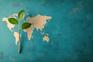 single seed growing into strong tree on world map background symbolizes early prevention for lasting health against cancer photo