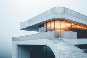Modern architecture features sleek lines and creative design elements, showcasing unique advertising banner placement photo