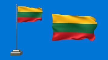 Vibrant display of the Lithuanian flag waving against a bright blue background video