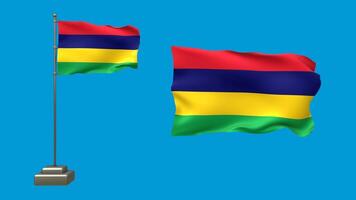 The colorful flag of Mauritius flies on a blue background video