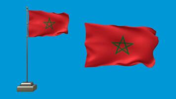 The bright Moroccan flags flutters gracefully on a light blue background video