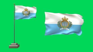 Flag of San Marino waving in the wind against a vibrant green backdrop video
