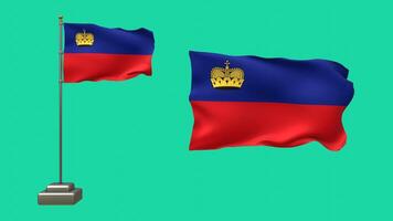 Flags of Liechtenstein waving gently in the breeze against a vibrant turquoise backdrop video