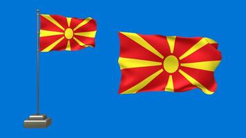 The brightly colored flag of North Macedonia flies on a bright blue background video