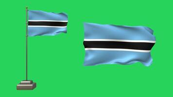 3D animation featuring two Botswanan flags on a green background. One flag ripples on a waving pole, while the other floats gracefully without support video