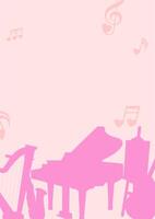 music theme background. music background with pink color. musical background illustrating musical instruments and notes photo