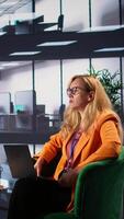 Vertical Female officials in a corporate environment sharing big ideas and strategies for career development, achieving goals in a men dominated world. Multicultural team exemplifying leadership. Camera B. video