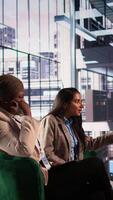 Vertical Frustrated businesswomen starting an argument and expressing their irritation, dealing with an enterprise failure and negative outcome. Stressed angry associates fighting in a meeting. Camera B. video