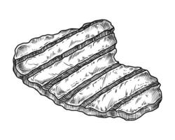 Grilled beef steak food illustration in the graphic line art style. Hand drawn outline element of meat meal. Perfect for menu creating and sketch drawing designs. vector