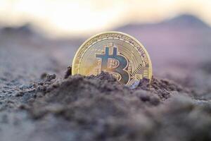 Bitcoin hold concept. Cryptocurrency stored in the ground - saving symbol. photo