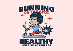 Running on the spot. Runner boy character running on walking pad vector