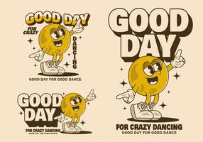 Retro ball head character in dance pose in 3 version vector