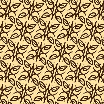 Seamless Abstract Pattern With Brown Leaves on Beige Background