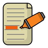 Highlighter and document icon. office material icon. lineal color vector