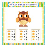 Math activity for kids. Need to find the correct answer. vector