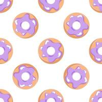 Seamless donut pattern in purple glaze. Endless texture on a transparent background vector