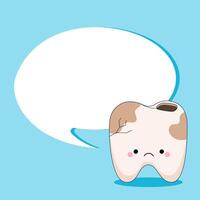 A tooth with caries, cracks and spots. Place for text in the speech bubble vector