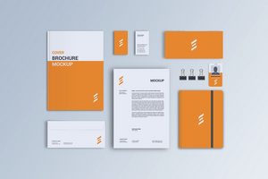 Front View Stationary Mockup with notebook psd