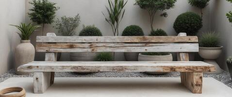 Weathered and rustic wooden benches in a variety of designs perfect for creating comfortable and functional seating in outdoor living spaces like gardens patios decks and more photo