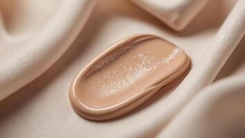 Close Up of a Swatch of Beige Foundation on a Beige Surface. photo