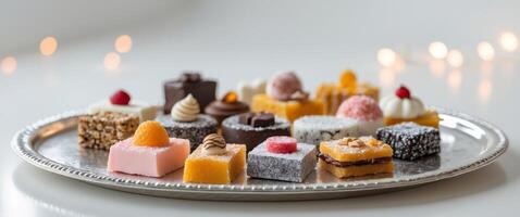 Assorted Traditional Sweets on Silver Platter photo