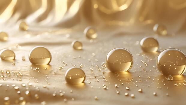 resumen dorado antecedentes con flotante esferas y agua gotas foto