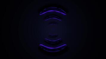 mörk spinning geometrisk form med blå neon glöd effekter i 3d animering slinga animering video