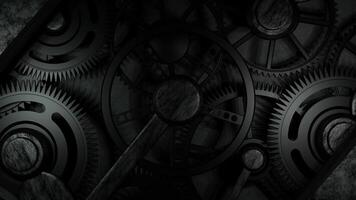 Black Texture Spinning Cog Wheels and Gear Wheels with Dynamic Motion in 3D Animation Loop Animation video