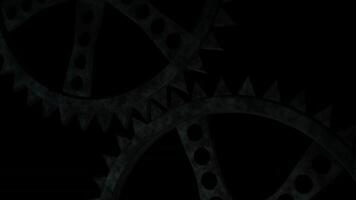 Two Gear Wheels Spinning with Detailed Motion on Dark Background in 3D Animation Loop Animation video