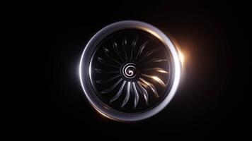 Spinning Aircraft Engine Front View with Detailed Blades and Spiral Over Dark Background in 3D Animation video