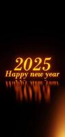 Golden 2025 Happy New Year Text with Glowing Effect on Dark Background in 3D Animation Loop Animation video