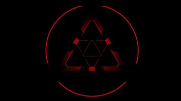 Red Neon Circle and Triangle Spinning on Dark Background in 3D Animation video