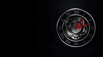 Old Silver Analog Clock with Roman Numerals and Spinning Minute and Hour Hands in Loop Animation on Dark Background video