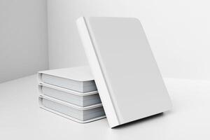 Stack of Blank Hardcover Books Isolated on a White Surface photo