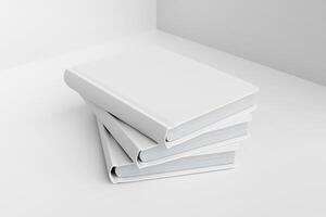 Stack of White Blank Books Displayed on Minimalist Background photo