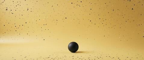 a yellow background with small dots and a black dot. photo