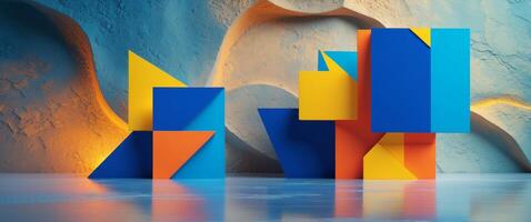 Abstract geometric artwork with bold shapes and vibrant colors on a textured background photo