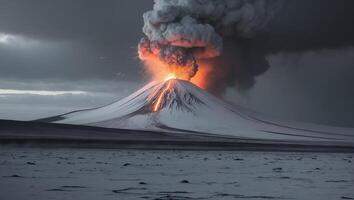 Explosive Eruption of a Volcano on a Desolate Landscape photo