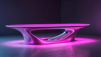 Modern Illuminated Oval Table with Vivid Pink and Purple Glow photo