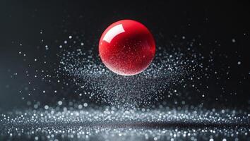 Red Sphere with Reflective Particles on a Black Background. photo