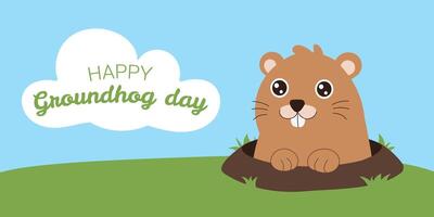 A cartoon of a groundhog with a smile on its face. The text below the image says Happy Groundhog Day vector
