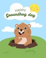 A cartoon of a groundhog with a smile on his face. The text reads Happy Groundhog Day vector