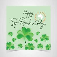 st. patrick's day light green background with large shamrocks and elegant script typography, festive lucky irish holiday greeting vector