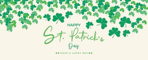 st. patrick's day festive greeting banner with cascading shamrocks and elegant typography on a light background, irish holiday theme vector