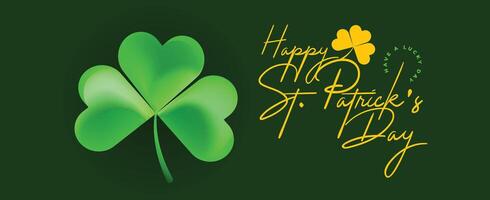st. patrick's day banner with large shamrock and golden script typography on dark background, elegant irish holiday theme vector