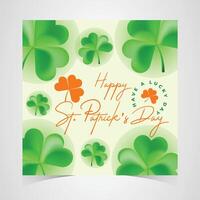 st. patrick's day soft pastel background with scattered shamrocks and orange typography, lucky irish holiday greeting card vector