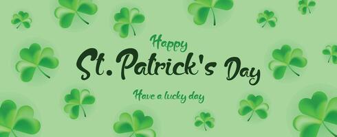 st. patrick's day banner with light green background, scattered shamrocks, and elegant typography, irish holiday celebration design vector