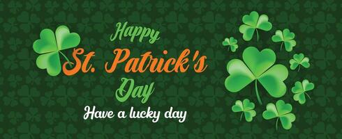 st. patrick's day dark green background with glowing shamrocks and orange typography, traditional irish festive greeting design vector
