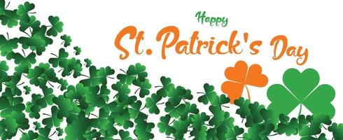 st. patrick's day festive greeting banner with cascading green and orange shamrocks, white background, and decorative typography vector