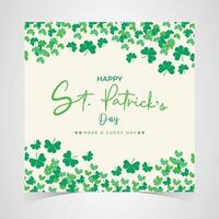 st. patrick's day white background with cascading green shamrocks and stylish typography, festive and lucky irish holiday template vector